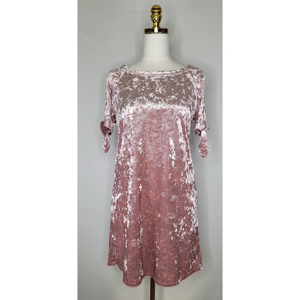 NWT Sanctuary Pink Crushed Velvet Dress XS Tie‎ Sleeve Shift Mini Soft Goth Boho